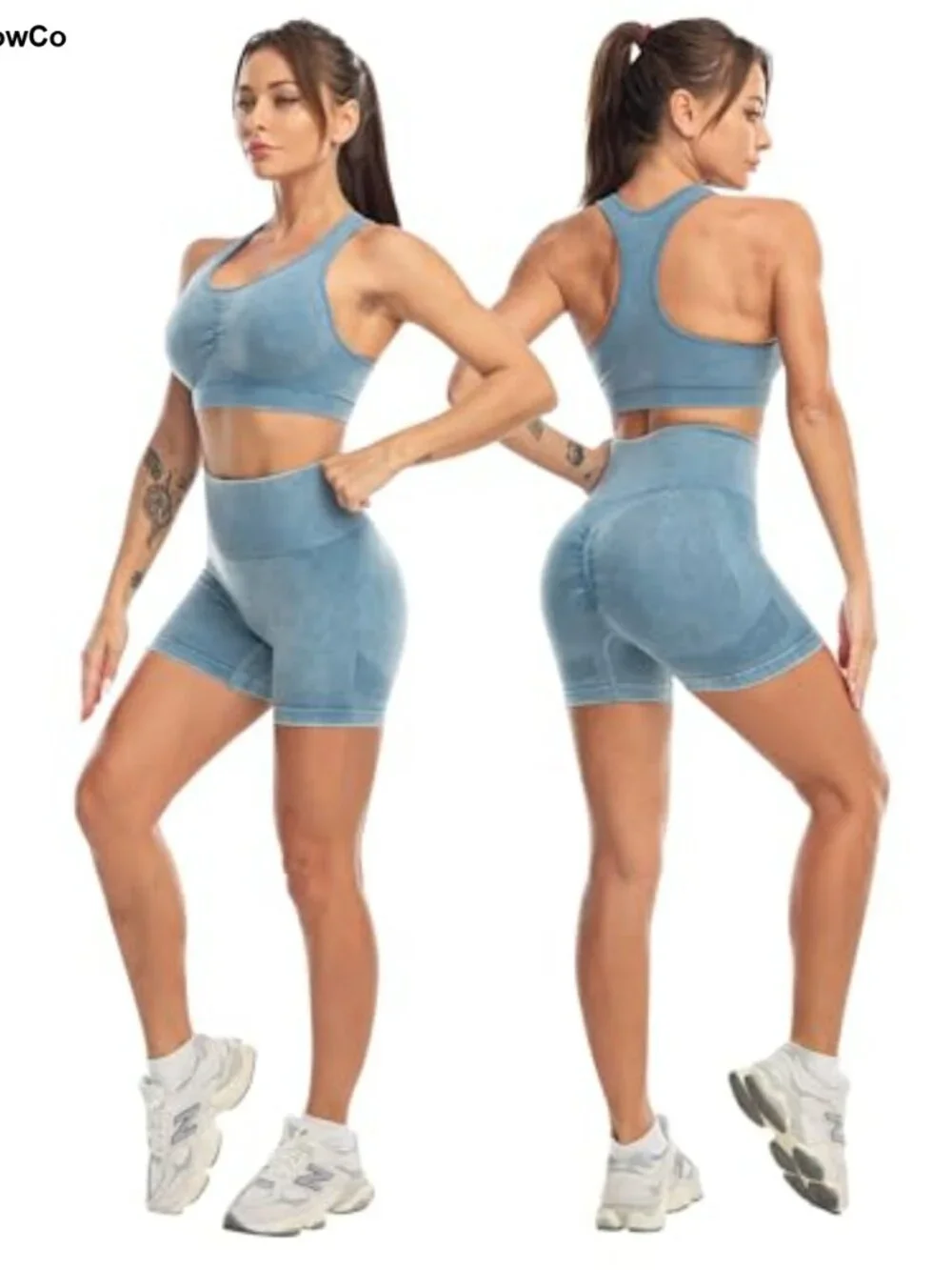 3 Piece Workout Set - Seamless Sports Bra, High Waist Leggings & Shorts - Nylon
